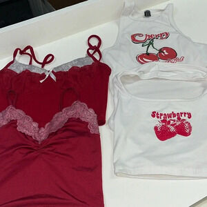 Imperfect shein bundle 4 xs tops cherry strawberry red crop tops teen juniors